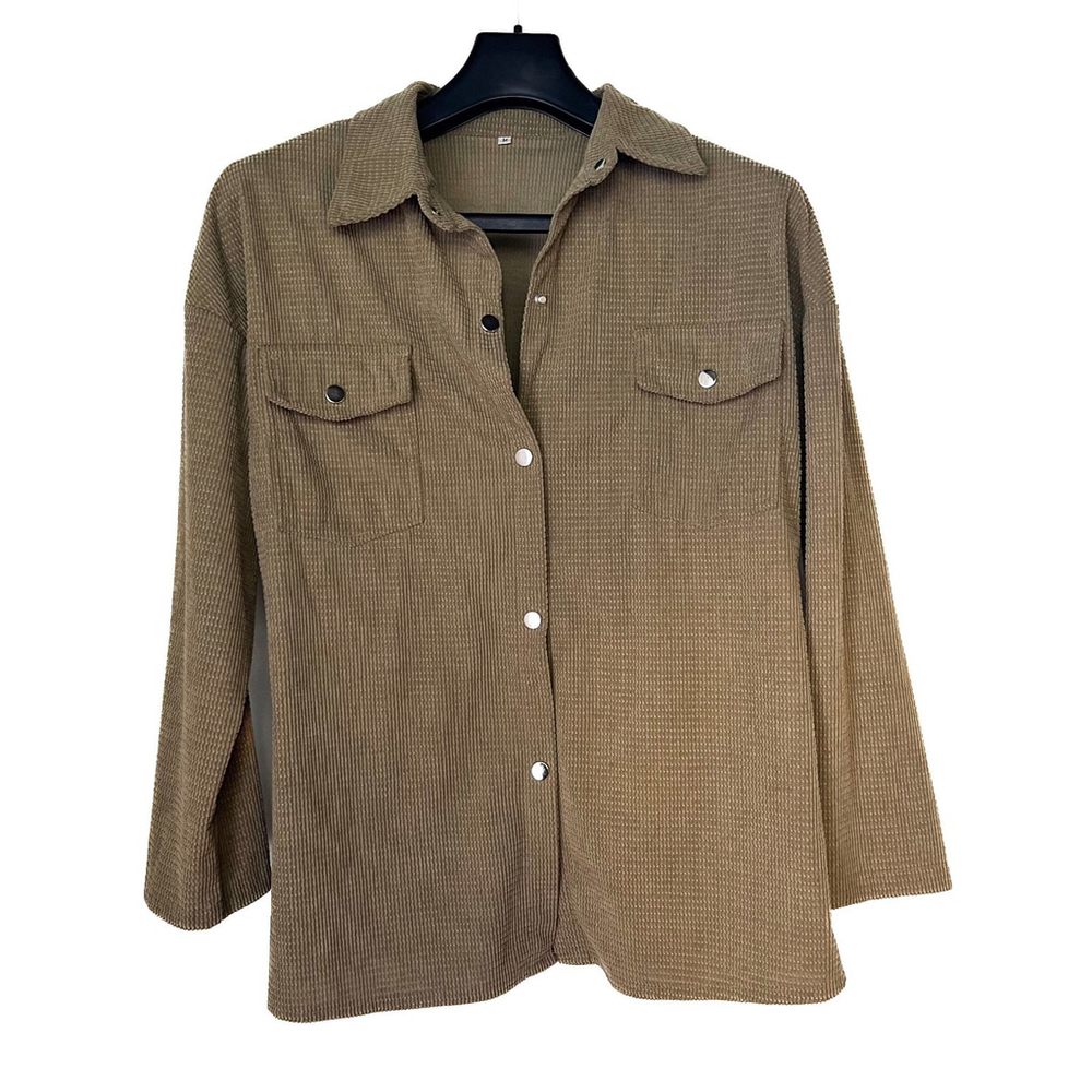 SHEIN Olive Green Neutral Textured Button-Up Shacket Capsule Dark Academia